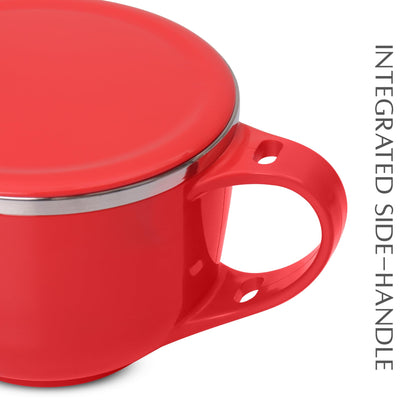 Jaypee Plus Stainless Steel Soup Bowl with Lid & Spoon Holder Souptok, Maggi Bowl Noodles Pasta Bowl, Mug for Milk, Best Diwali Gift, Mug for Kids, Girls, Boys, Birthday, Ivory 700 ml