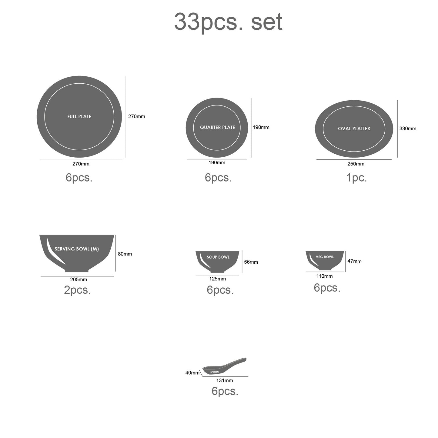 Cello Imperial Winter Frost Opalware Dinner Set, 11 inch Full Plate, 33 Units, White