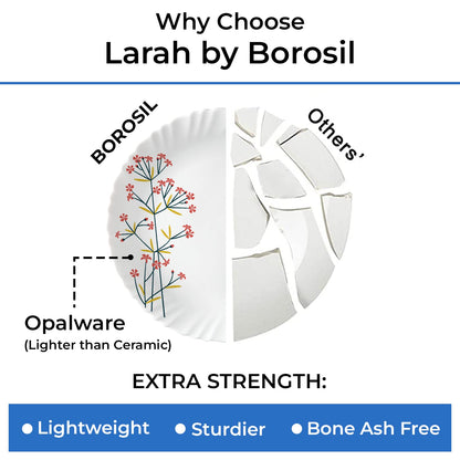 Larah by Borosil Red Bud Silk Series Opalware Dinner Set | 35 Pieces for Family of 6 | Microwave & Dishwasher Safe | Bone-Ash Free | Crockery Set for Dining & Gifting | Plates & Bowls | White,Floral
