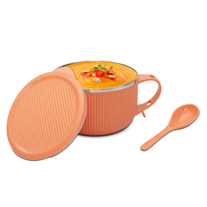 Jaypee Plus Stainless Steel Soup Bowl with Lid & Spoon Holder Souptok, Maggi Bowl Noodles Pasta Bowl, Mug for Milk, Best Diwali Gift, Mug for Kids, Girls, Boys, Birthday, Ivory 700 ml