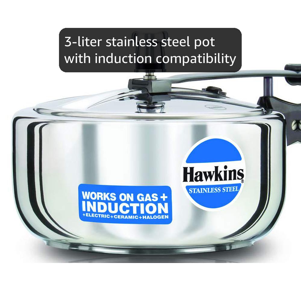 Hawkins 3 Litre Inner Lid Pressure Cooker, Stainless Steel Cooker, Induction Cooker, Silver 