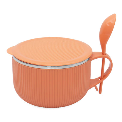 Jaypee Plus Stainless Steel Soup Bowl with Lid & Spoon Holder Souptok, Maggi Bowl Noodles Pasta Bowl, Mug for Milk, Best Diwali Gift, Mug for Kids, Girls, Boys, Birthday, Ivory 700 ml
