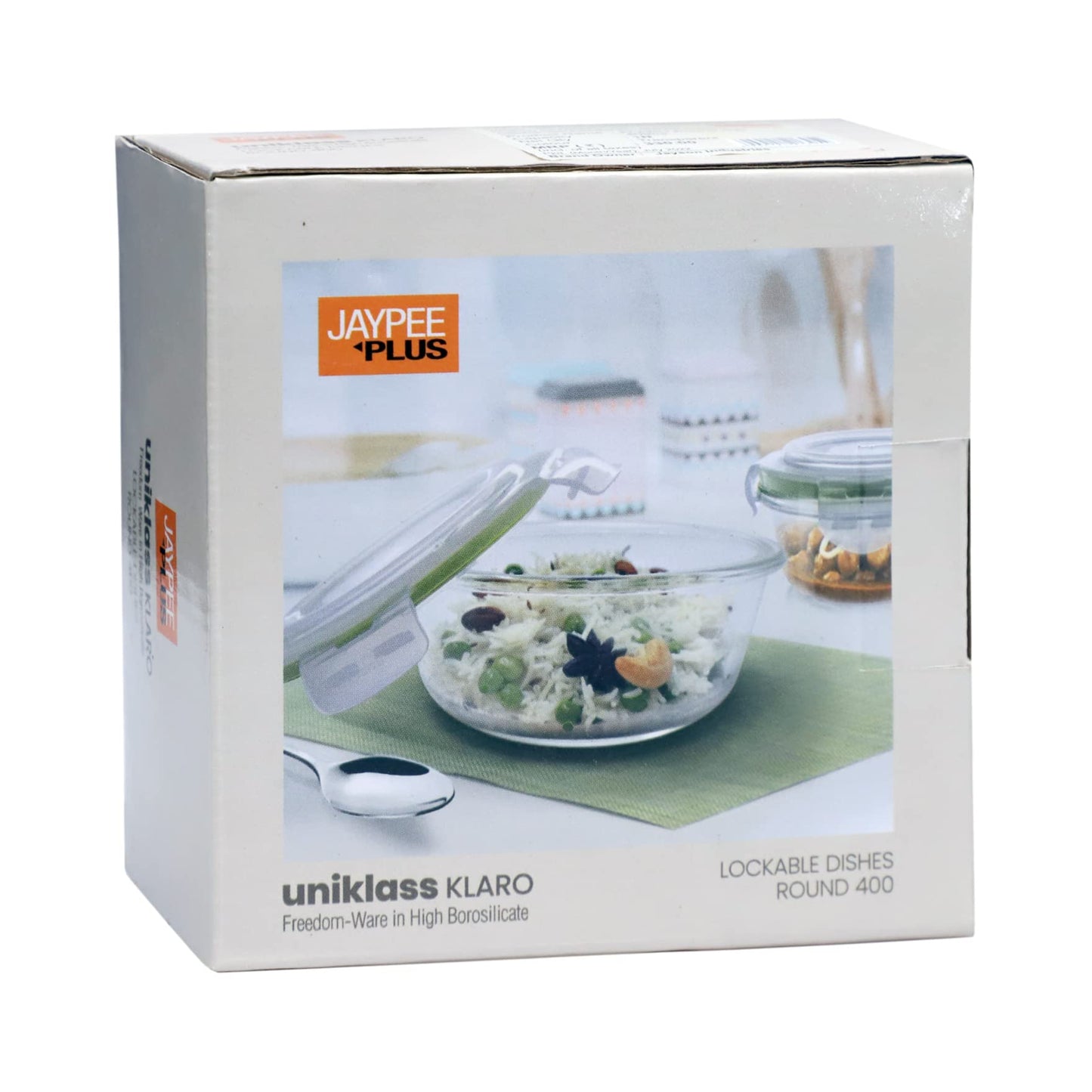 Jaypee Plus Klaro Round 400ML Glass Storange Container Transparent (Pack of 2)
