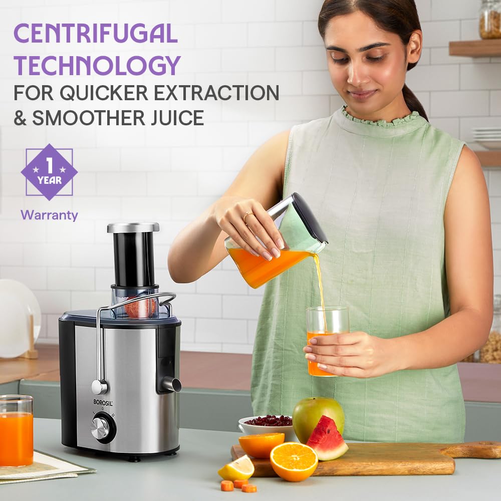 Borosil Primus Juicer | Made in India | Centrifugal Juicing Technology | Juice Collecting Jar | 2 Speed Controls | Overheat Protection | 1 Year Warranty