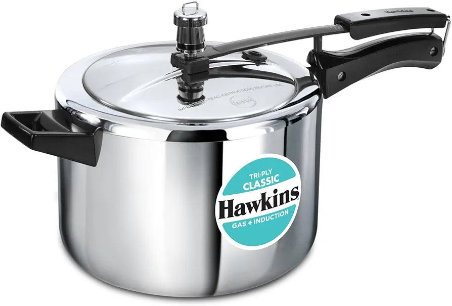 Hawkins Classic 5 Litre Tri-Ply Pressure Cooker, Triply Stainless Steel Inner Lid Cooker, Silver 