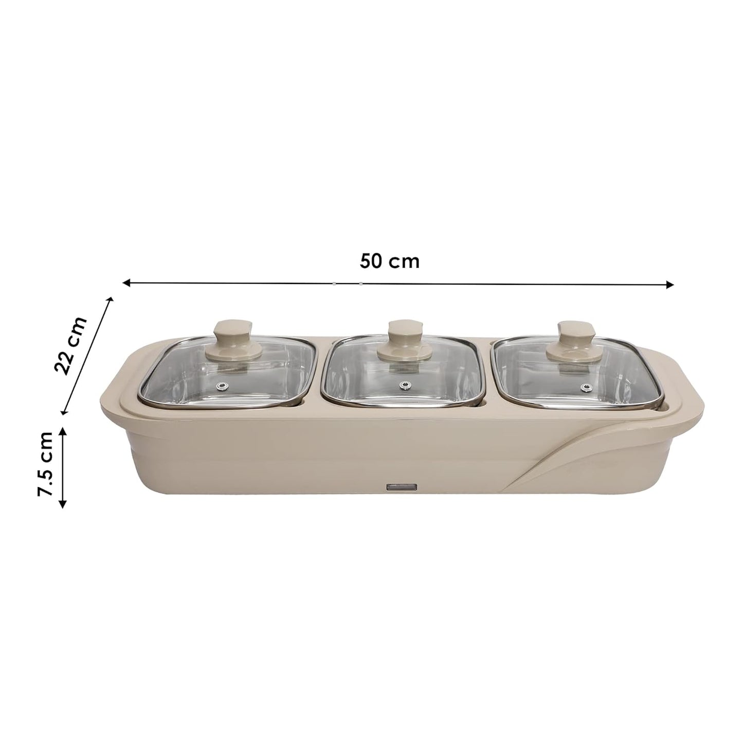 Jaypee Plus E-3 Bowl Electrical Serving Casserole Chafing Dish,1000ml Each |Stainless Steel 3 Dish Food Buffet Server |3 in 1 Electiric Bowl for Reheating Food, Beige