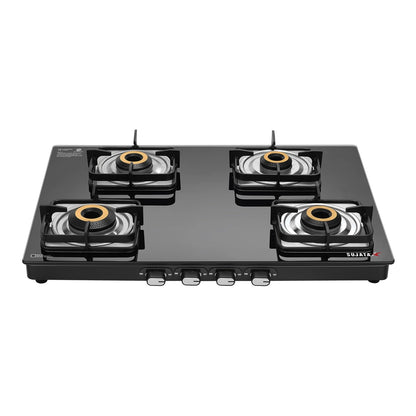 Sujata Gas Stove 3 Burner | Classic Gas Stove Manual Ignition | 9 Years Warranty | 3 Burner Gas Stove Glass Top | SABAF | ISI Certified | LPG & PNG Compatible With Jumbo Brass Burner (Black)