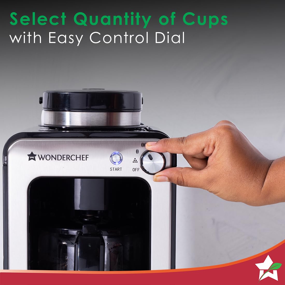 Wonderchef Regalia Bean-to-Cup Brew Coffee Maker with Grinder | Grind Coffee Beans | Get Fresh Aromatic Powder | Brew 4 cups | Glass Carafe | Easy Control Dial | 2 Years Warranty | Steel