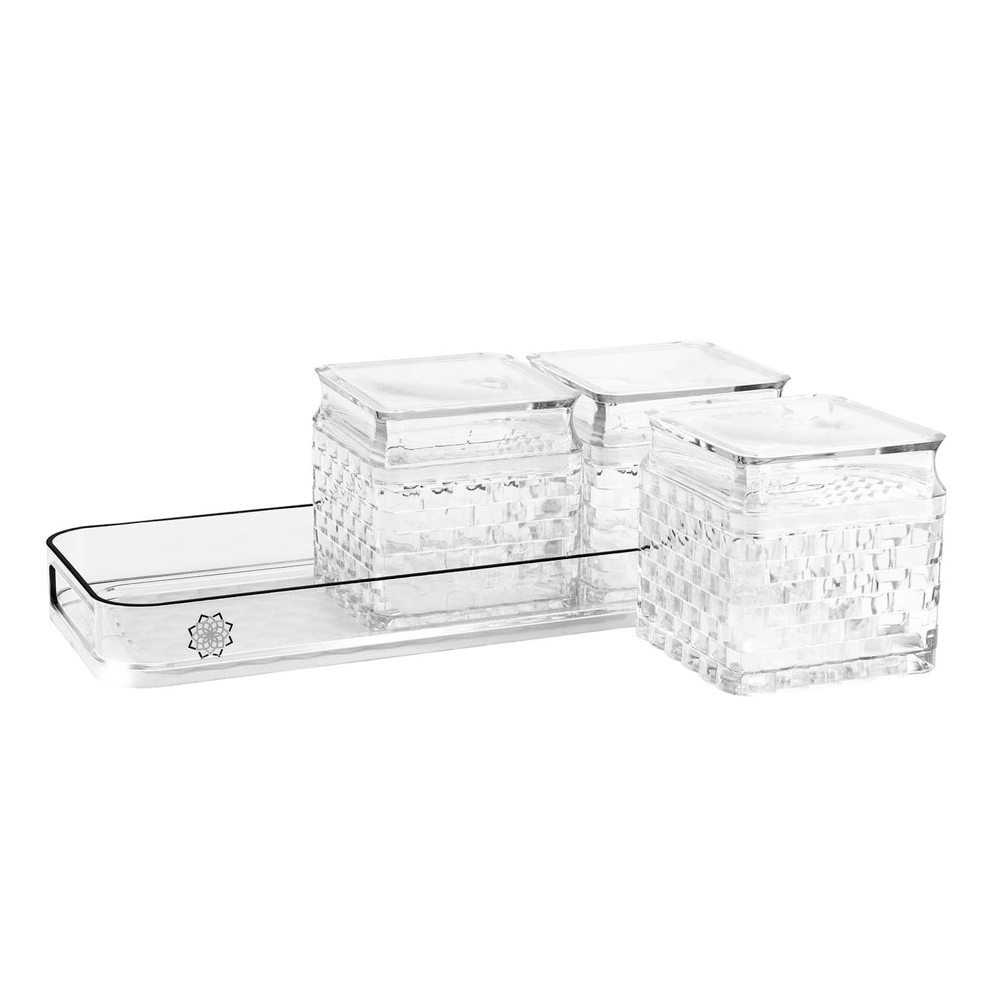 Jaypee Plus Krysta 3 Airtight Dry Fruit Container Set of 3 With Tray|Unique Design Leakproof Transparent Plastic Dry Food Box |Diwali Gift Pack |500 ml, Transparent