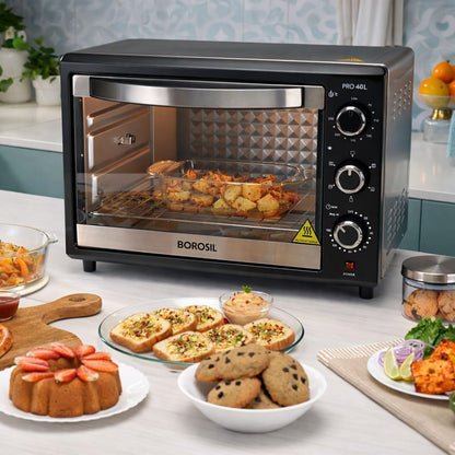 Borosil Pro 40L Oven Toaster Griller | 1800W BIS Approved Made in India Convection OTG with Motorized Rotisserie | 6 Heating Modes | Adjustable Temperature Control | Steel Body | 2 Years Warranty