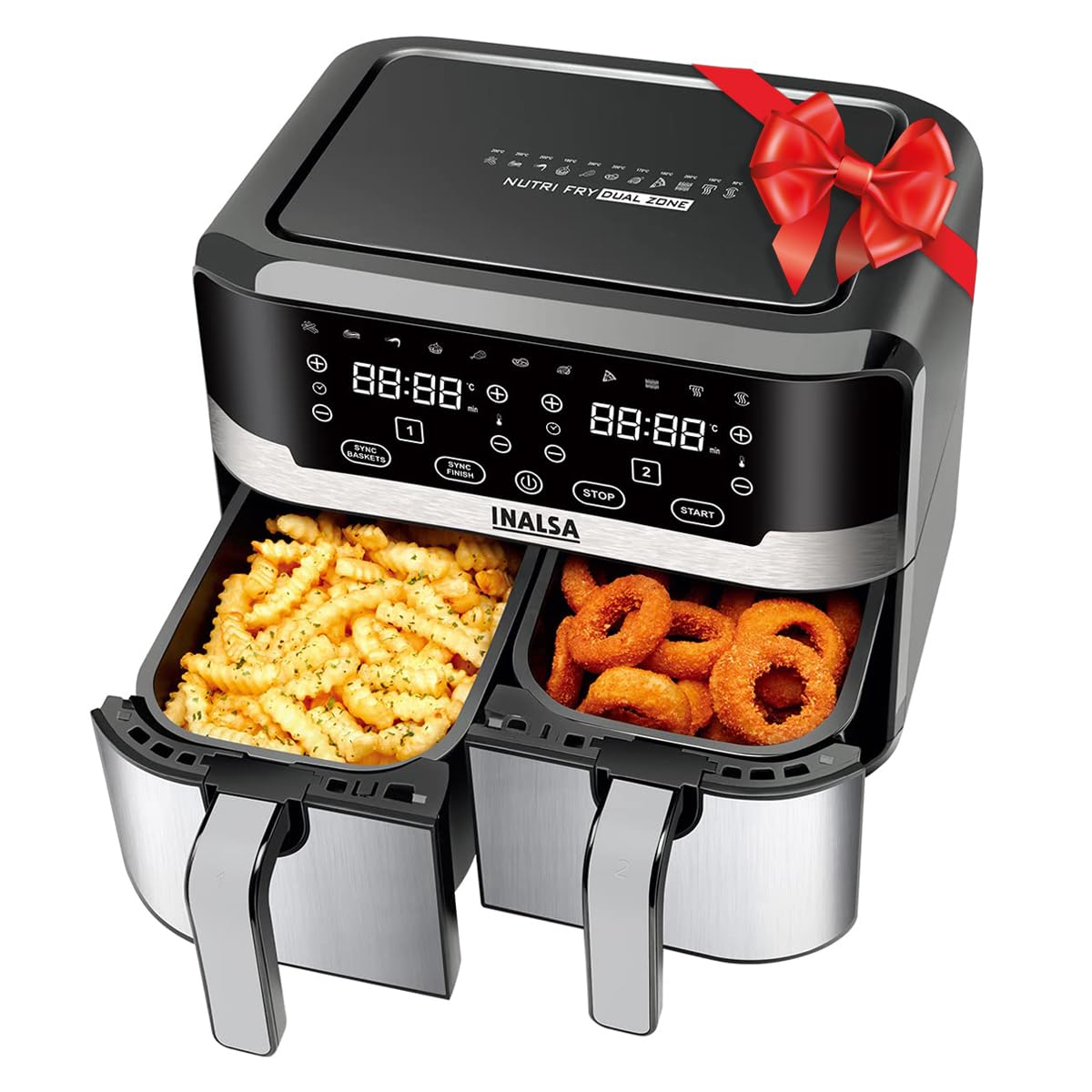 INALSA Air Fryer Nutri Fry Dual Zone-2100 W 10L with Sync Basket & Finish Features 11 Versatile Programs Touch Control & Digital Display Variable Temperature Control 2 Year Warranty