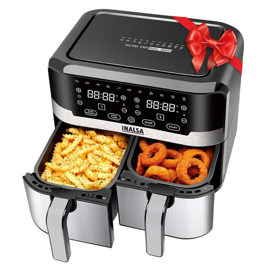 INALSA Air Fryer Nutri Fry Dual Zone-2100 W 10L with Sync Basket & Finish Features 11 Versatile Programs Touch Control & Digital Display Variable Temperature Control 2 Year Warranty
