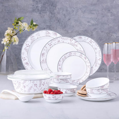 Larah by Borosil Premia Series Grandeur Opalware Dinner Set | 37 Piece for Family of 6 | Microwave & Dishwasher Safe | Bone-Ash Free | Crockery Set for Dining & Gifting | Plates & Bowls | White