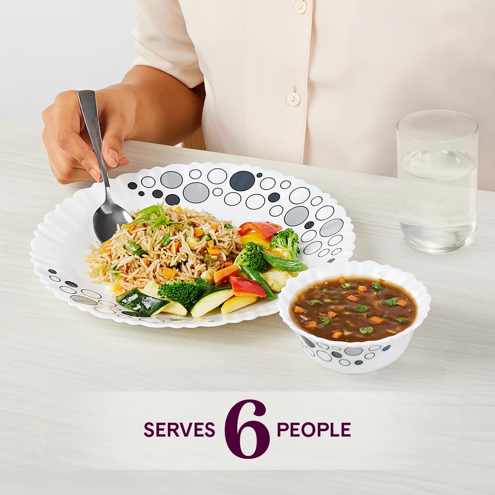 Larah by Borosil Luna Silk Series Opalware Dinner Set | 35 Pieces for Family of 6 | Microwave & Dishwasher Safe | Bone-Ash Free | Crockery Set for Dining & Gifting | Plates & Bowls | White