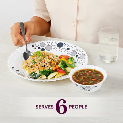 Larah by Borosil Luna Silk Series Opalware Dinner Set | 35 Pieces for Family of 6 | Microwave & Dishwasher Safe | Bone-Ash Free | Crockery Set for Dining & Gifting | Plates & Bowls | White
