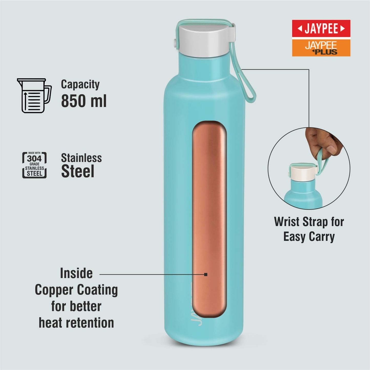 Jaypee Plus Alpha Vaccum Insulated Double Wall Thermosteel Flask 1000 ml Water Bottle ISI Certified 24 Hours Hot and Cold Water Bottle for School,Office,Gym, Leakproof, Rustproof Steel Bottle,Black