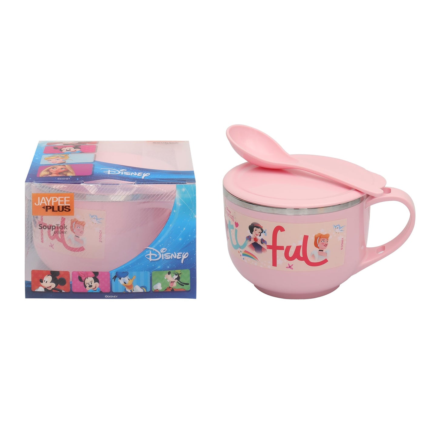 Jaypee Plus Stainless Steel Soup Bowl with Lid & Spoon Holder Souptok, Maggi Bowl Noodles Pasta Bowl, Mug for Milk, Best Diwali Gift, Mug for Kids, Girls, Boys, Birthday, Ivory 700 ml