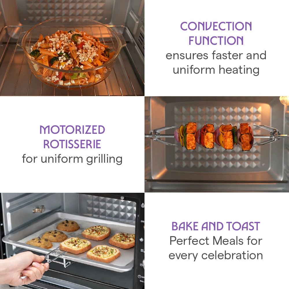 Borosil Pro 40L Oven Toaster Griller | 1800W BIS Approved Made in India Convection OTG with Motorized Rotisserie | 6 Heating Modes | Adjustable Temperature Control | Steel Body | 2 Years Warranty