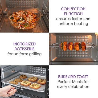 Borosil Pro 40L Oven Toaster Griller | 1800W BIS Approved Made in India Convection OTG with Motorized Rotisserie | 6 Heating Modes | Adjustable Temperature Control | Steel Body | 2 Years Warranty