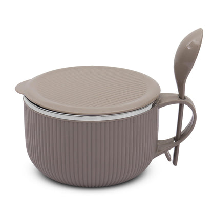 Jaypee Plus Stainless Steel Soup Bowl with Lid & Spoon Holder Souptok, Maggi Bowl Noodles Pasta Bowl, Mug for Milk, Best Diwali Gift, Mug for Kids, Girls, Boys, Birthday, Ivory 700 ml