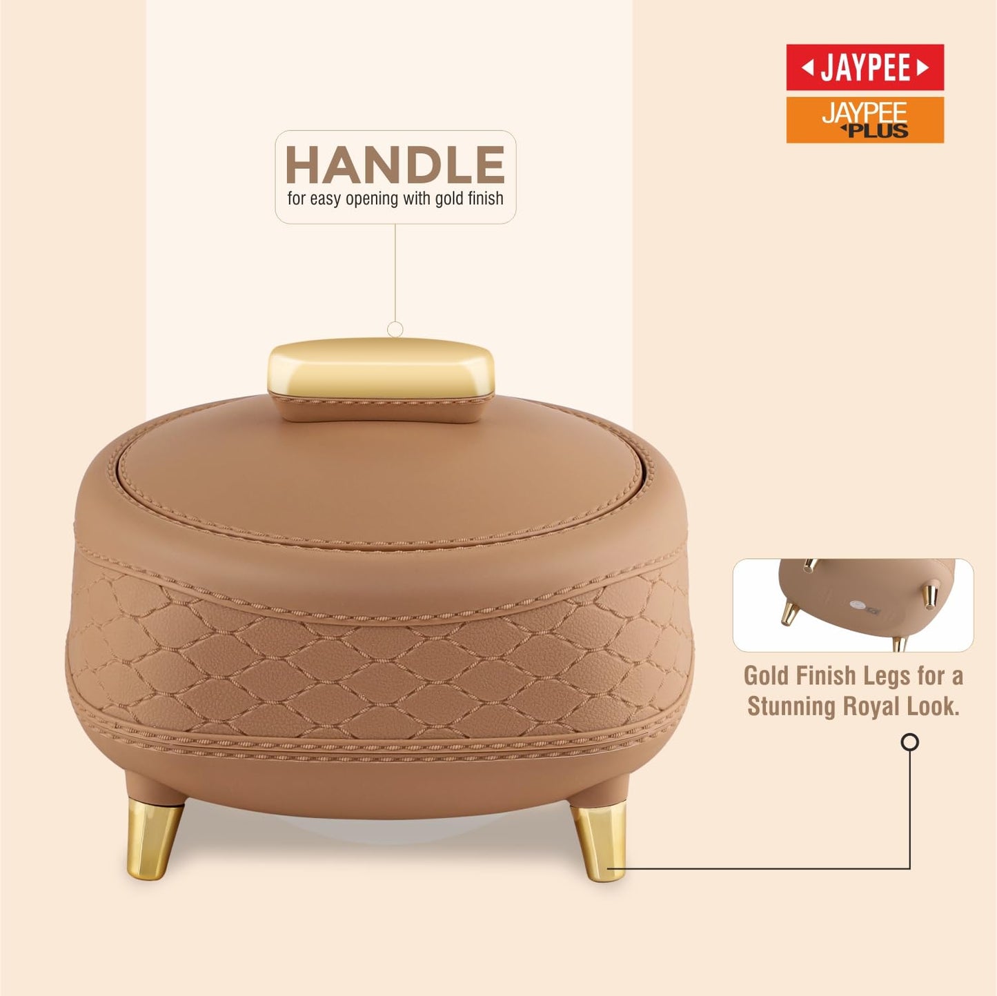 JAYPEE Kingston Stitched Leather Luxurious Outer & Inner Stainless Steel Casserole Set of 3 with Lid (1500+2000+2500) ml PUF Insulated Hot Box for Kitchen Roti Box Hot Pot Serving Casserole,White