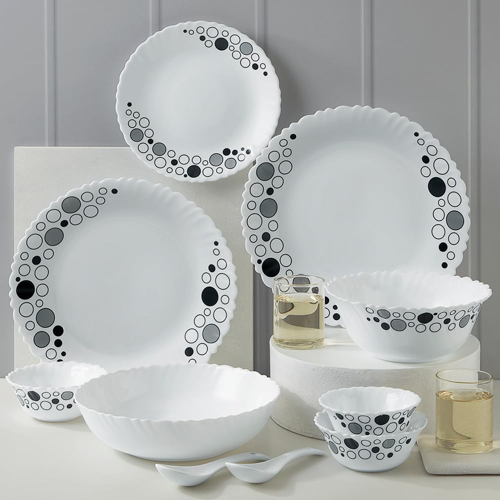 Larah by Borosil Luna Silk Series Opalware Dinner Set | 35 Pieces for Family of 6 | Microwave & Dishwasher Safe | Bone-Ash Free | Crockery Set for Dining & Gifting | Plates & Bowls | White