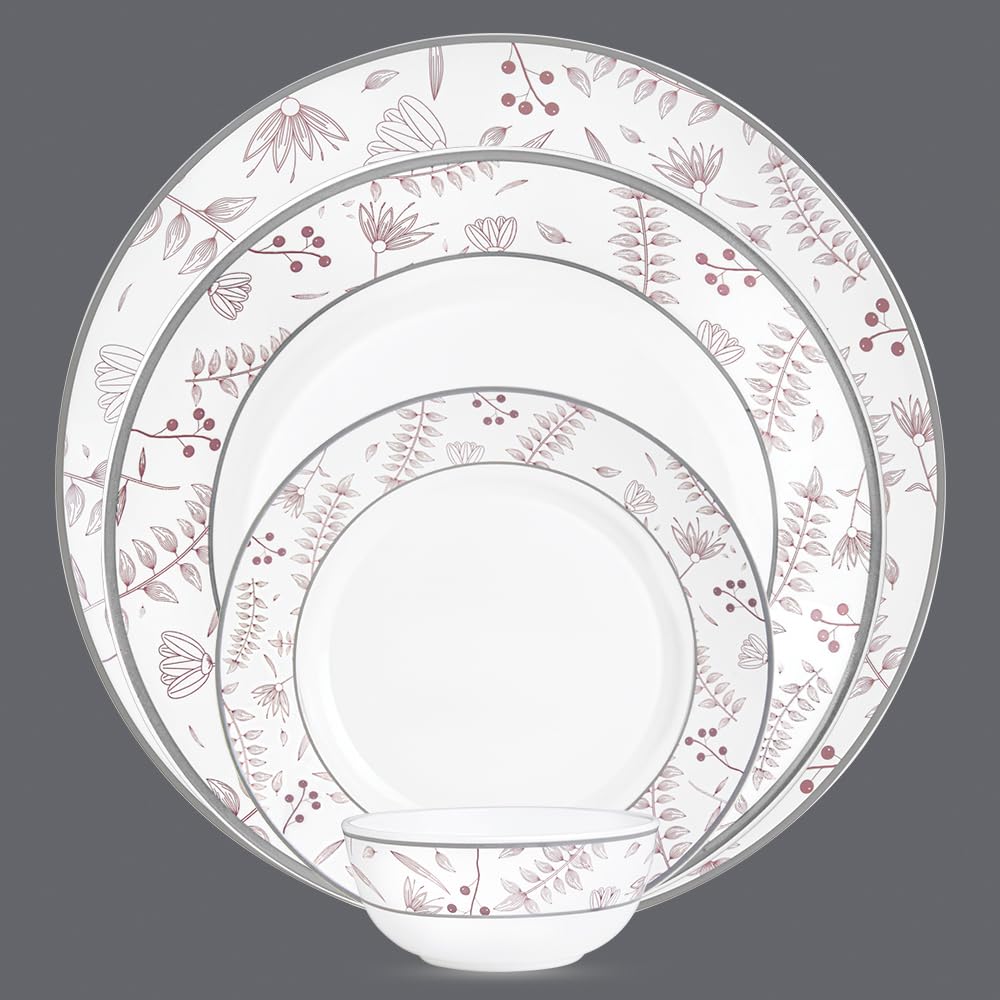 Larah by Borosil Premia Series Grandeur Opalware Dinner Set | 37 Piece for Family of 6 | Microwave & Dishwasher Safe | Bone-Ash Free | Crockery Set for Dining & Gifting | Plates & Bowls | White