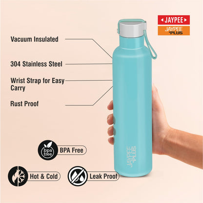 Jaypee Plus Alpha Vaccum Insulated Double Wall Thermosteel Flask 1000 ml Water Bottle ISI Certified 24 Hours Hot and Cold Water Bottle for School,Office,Gym, Leakproof, Rustproof Steel Bottle,Black
