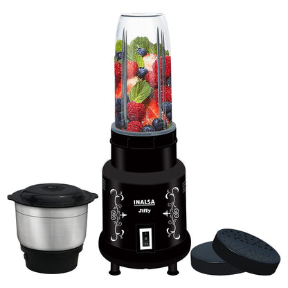 Inalsa Nutri Mixer-Jiffy|Grinder&Blender|Powerful 400W Motor|2 Speed|Unbreakable Blender Jar|Stainless Steel|Ss Blades|Multipurpose Jar|Made In India|1 Year Warranty|Black,400 Watt