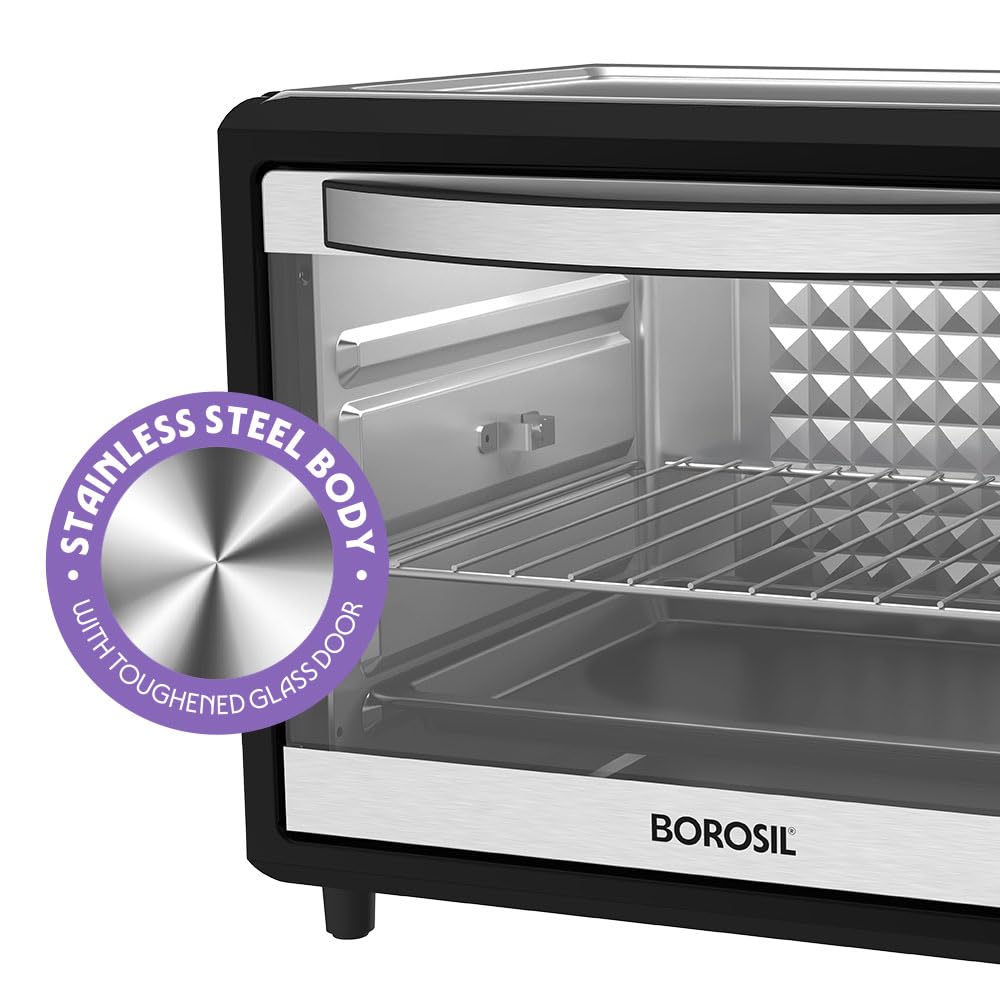 Borosil Pro 40L Oven Toaster Griller | 1800W BIS Approved Made in India Convection OTG with Motorized Rotisserie | 6 Heating Modes | Adjustable Temperature Control | Steel Body | 2 Years Warranty