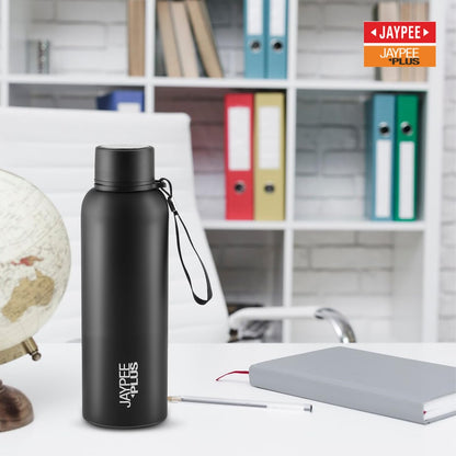 Jaypee Plus Alpha Vaccum Insulated Double Wall Thermosteel Flask 1000 ml Water Bottle ISI Certified 24 Hours Hot and Cold Water Bottle for School,Office,Gym, Leakproof, Rustproof Steel Bottle,Black