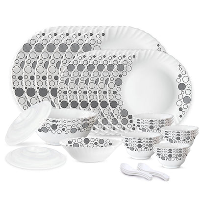 Larah by Borosil Luna Silk Series Opalware Dinner Set | 35 Pieces for Family of 6 | Microwave & Dishwasher Safe | Bone-Ash Free | Crockery Set for Dining & Gifting | Plates & Bowls | White