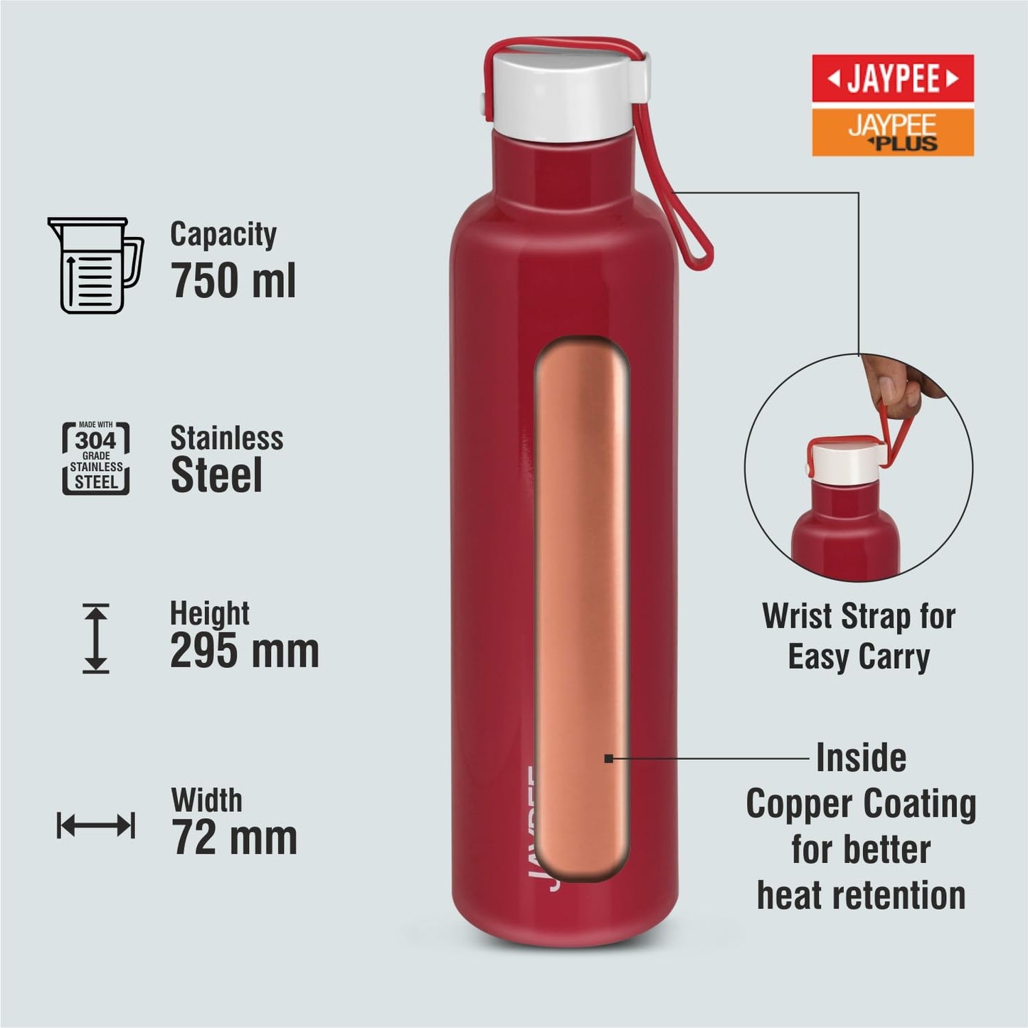 Jaypee Plus Alpha Vaccum Insulated Double Wall Thermosteel Flask 1000 ml Water Bottle ISI Certified 24 Hours Hot and Cold Water Bottle for School,Office,Gym, Leakproof, Rustproof Steel Bottle,Black