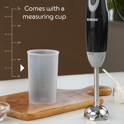 Borosil Smartblend Hand Blender with 800ml Beaker | 300W Silent DC Motor, Detachable & Washable Blending Rod | Stainless Steel Stem for Hot/Cold Blending, Anti Splash | 1 Year Warranty