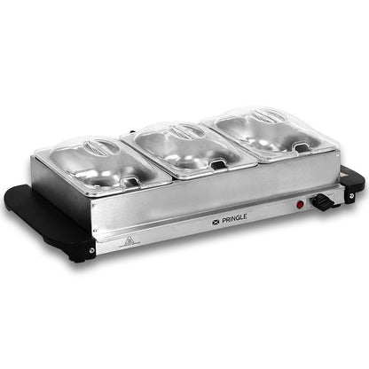 Pringle FW1803 4.5 Litre Electric Food Warmer Cum Buffet Server with 3 Pans (3x1.5 L, Silver) (4.5L Food Warmer)