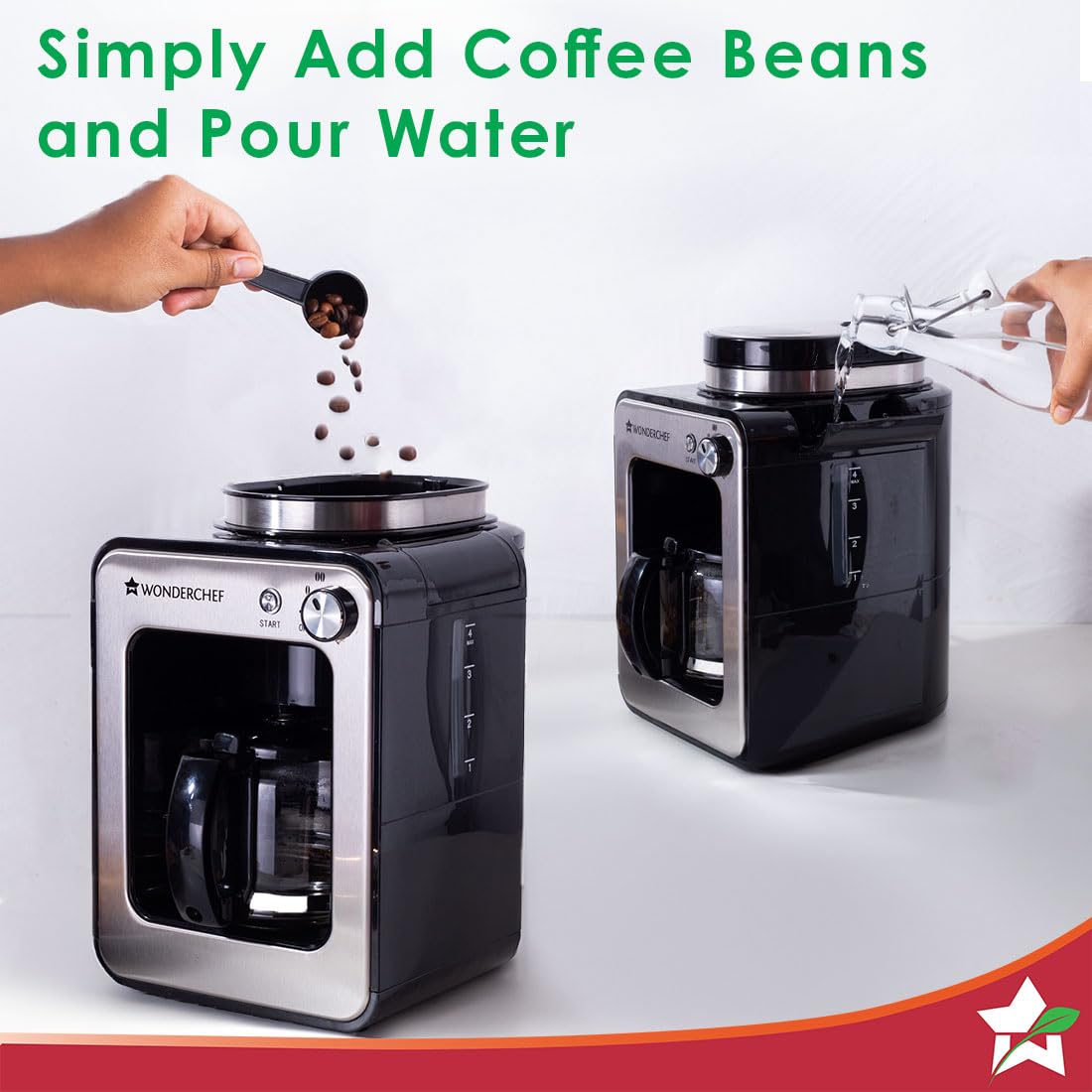 Wonderchef Regalia Bean-to-Cup Brew Coffee Maker with Grinder | Grind Coffee Beans | Get Fresh Aromatic Powder | Brew 4 cups | Glass Carafe | Easy Control Dial | 2 Years Warranty | Steel