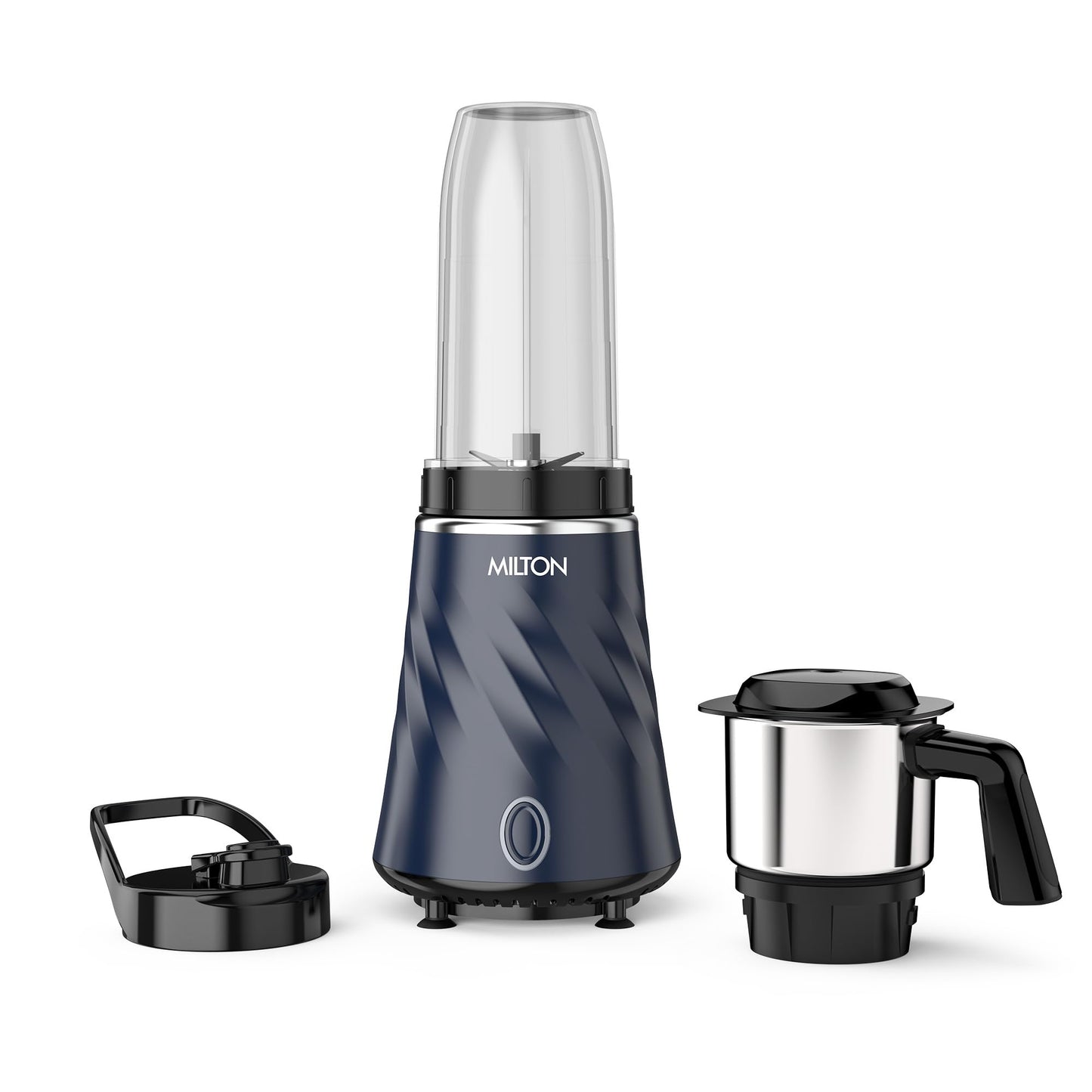 Milton Appliances Miniq Mini Bullet Mixer Grinder I ISI Certified I Smoothie Maker & Blender I SS Jar & On-the-Go Jar I Powerful HTLV 350W Motor | For Juices, Smoothies, Chutney, Dark Blue