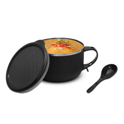 Jaypee Plus Stainless Steel Soup Bowl with Lid & Spoon Holder Souptok, Maggi Bowl Noodles Pasta Bowl, Mug for Milk, Best Diwali Gift, Mug for Kids, Girls, Boys, Birthday, Ivory 700 ml