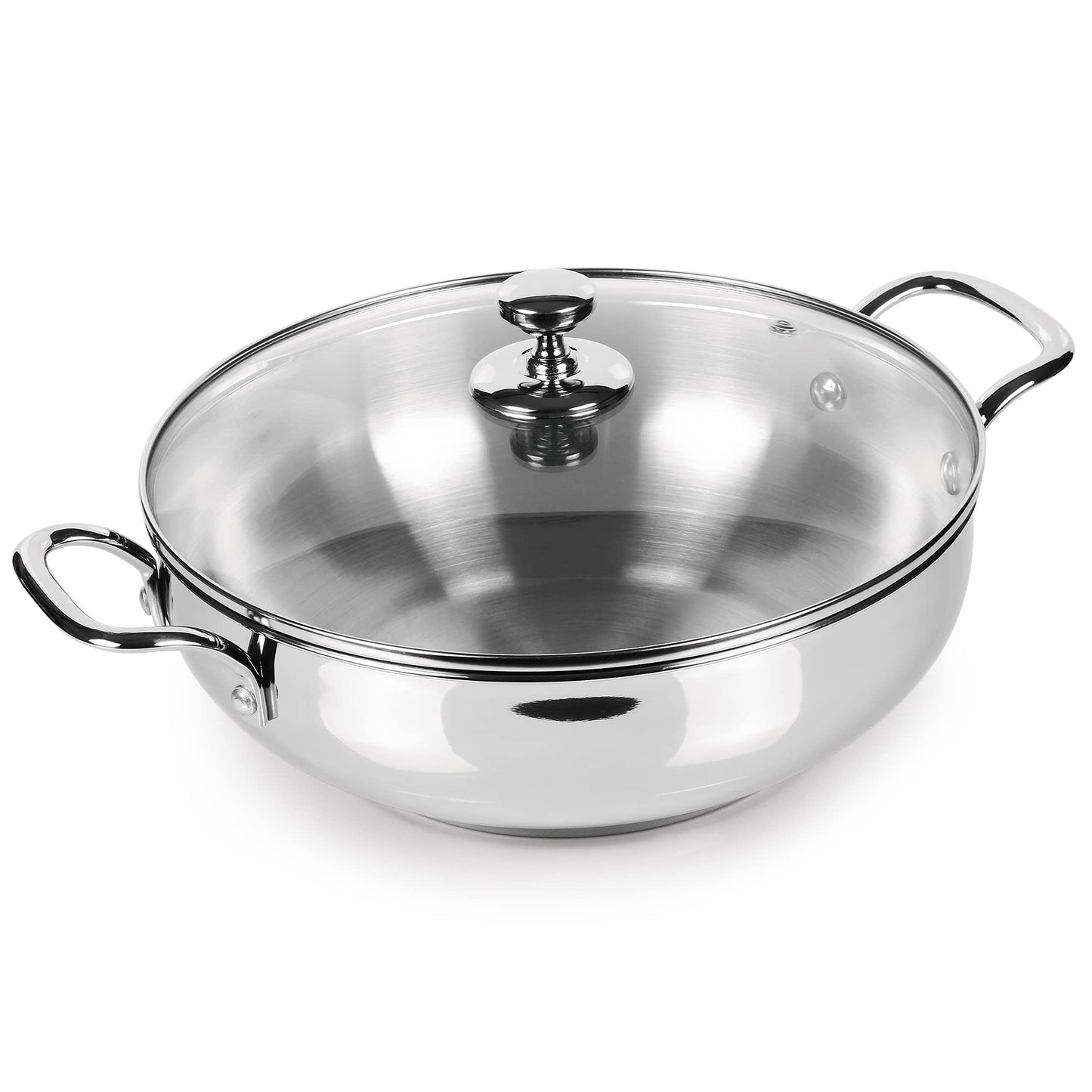 Milton Pro Cook Stainless Steel Kadhai with Glass Lid, 28 cm / 4.2 litres, Sandwich Bottom Cookware, Induction and Gas Stove Friendly Kadai for Cooking, Deep Frying, Stir-Fry, Silver