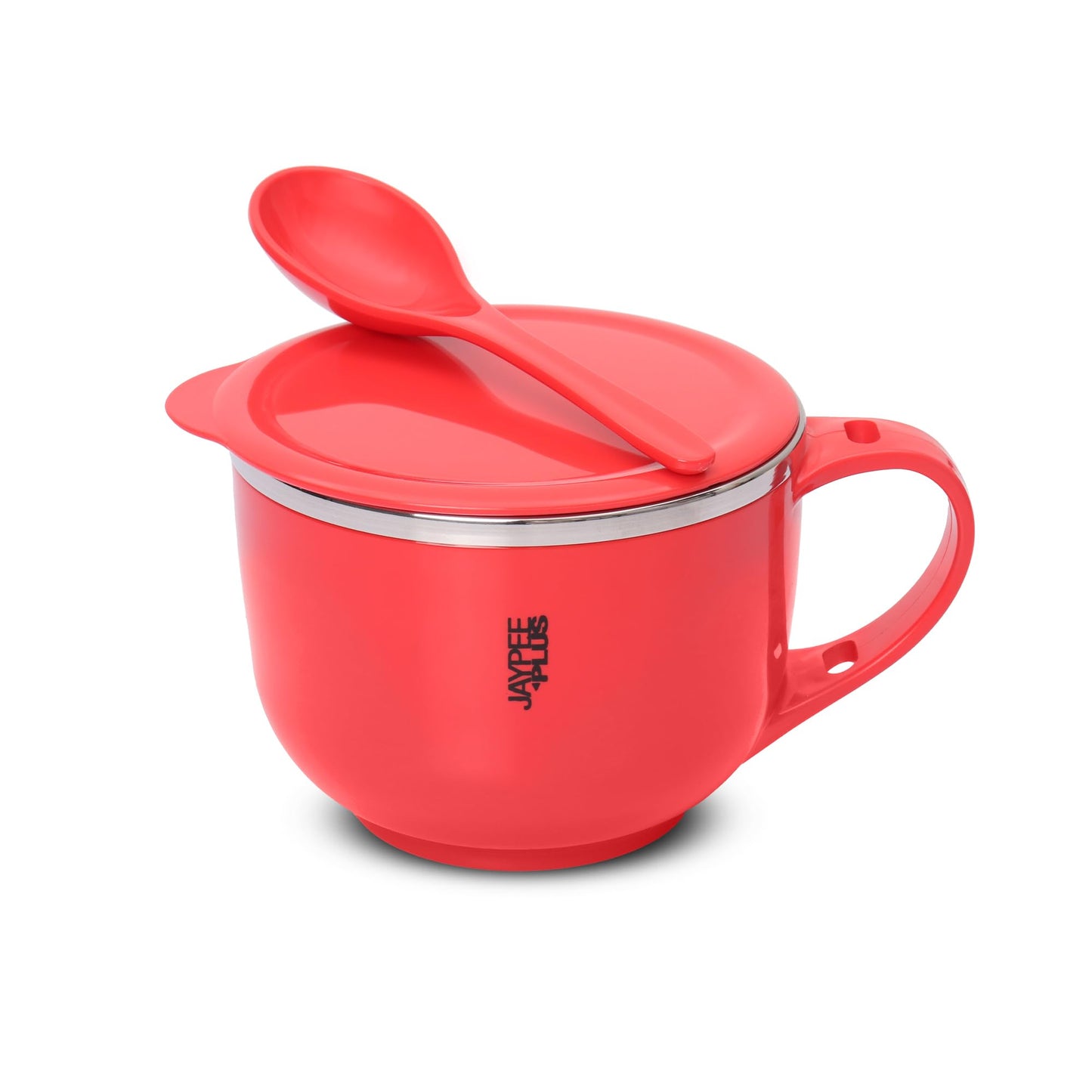 Jaypee Plus Stainless Steel Soup Bowl with Lid & Spoon Holder Souptok, Maggi Bowl Noodles Pasta Bowl, Mug for Milk, Best Diwali Gift, Mug for Kids, Girls, Boys, Birthday, Ivory 700 ml