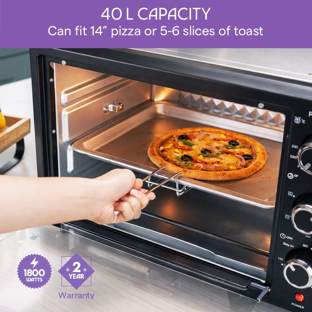 Borosil Pro 40L Oven Toaster Griller | 1800W BIS Approved Made in India Convection OTG with Motorized Rotisserie | 6 Heating Modes | Adjustable Temperature Control | Steel Body | 2 Years Warranty