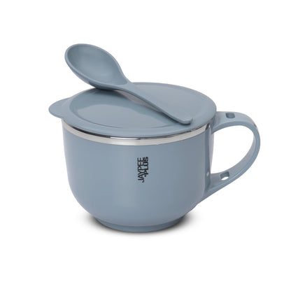 Jaypee Plus Stainless Steel Soup Bowl with Lid & Spoon Holder Souptok, Maggi Bowl Noodles Pasta Bowl, Mug for Milk, Best Diwali Gift, Mug for Kids, Girls, Boys, Birthday, Ivory 700 ml