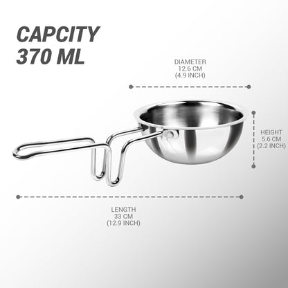 MILTON Pro cook Induction Cookware & Gas Stove Friendly Triply Stainless Steel Tadka Pan 12 cm | 370 ml Capacity | Frying Dal & Spices | Long Handle | Smooth Finish | 3 Year Warranty
