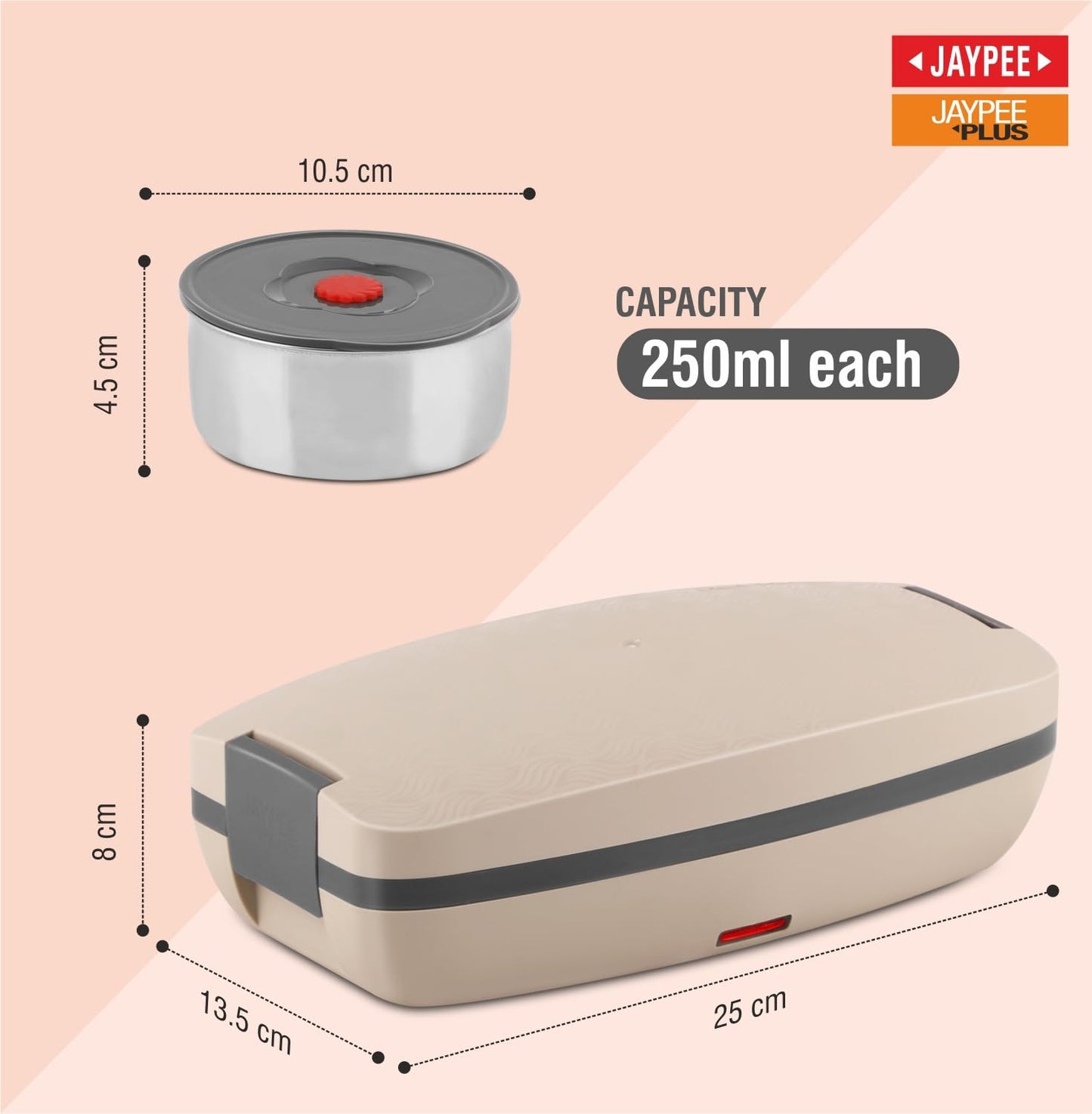 Jaypee Plus Hotpot Electric Lunch Box with 2 Removable Stainless Steel Containers 250 ml x2 with Power Cord |Air Vent on Lid |Leakproof Silicon Seal|LED Indicator |Shockproof | Beige