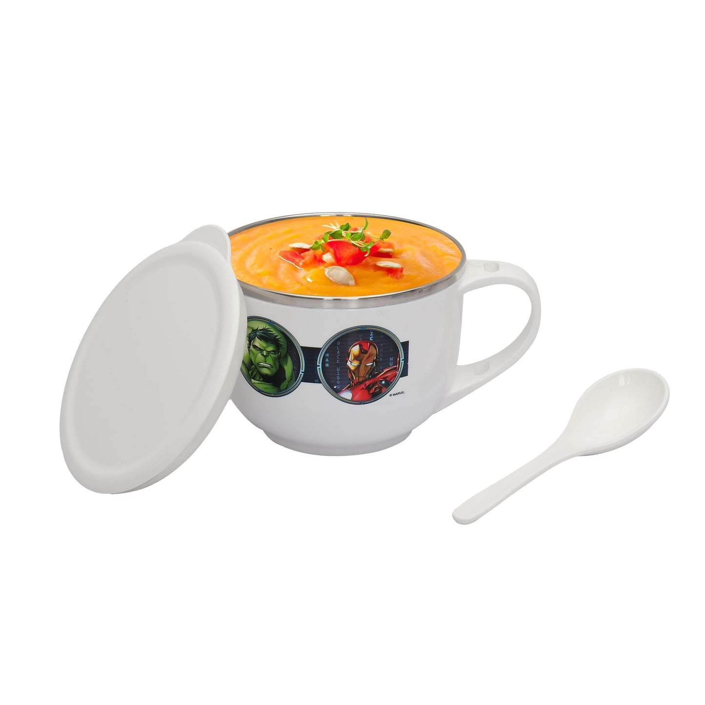 Jaypee Plus Stainless Steel Soup Bowl with Lid & Spoon Holder Souptok, Maggi Bowl Noodles Pasta Bowl, Mug for Milk, Best Diwali Gift, Mug for Kids, Girls, Boys, Birthday, Ivory 700 ml