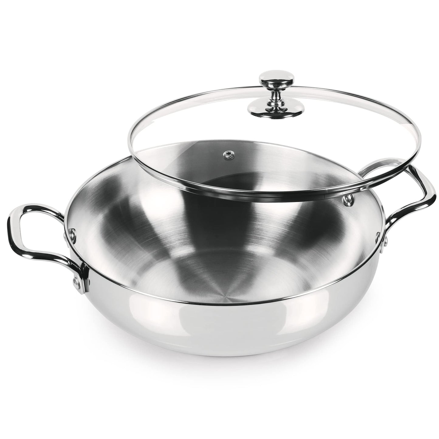 Milton Pro Cook Stainless Steel Kadhai with Glass Lid, 28 cm / 4.2 litres, Sandwich Bottom Cookware, Induction and Gas Stove Friendly Kadai for Cooking, Deep Frying, Stir-Fry, Silver