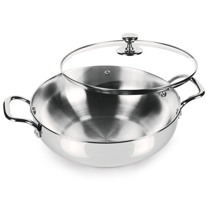 Milton Pro Cook Stainless Steel Kadhai with Glass Lid, 28 cm / 4.2 litres, Sandwich Bottom Cookware, Induction and Gas Stove Friendly Kadai for Cooking, Deep Frying, Stir-Fry, Silver