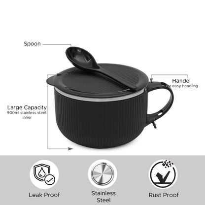Jaypee Plus Stainless Steel Soup Bowl with Lid & Spoon Holder Souptok, Maggi Bowl Noodles Pasta Bowl, Mug for Milk, Best Diwali Gift, Mug for Kids, Girls, Boys, Birthday, Ivory 700 ml