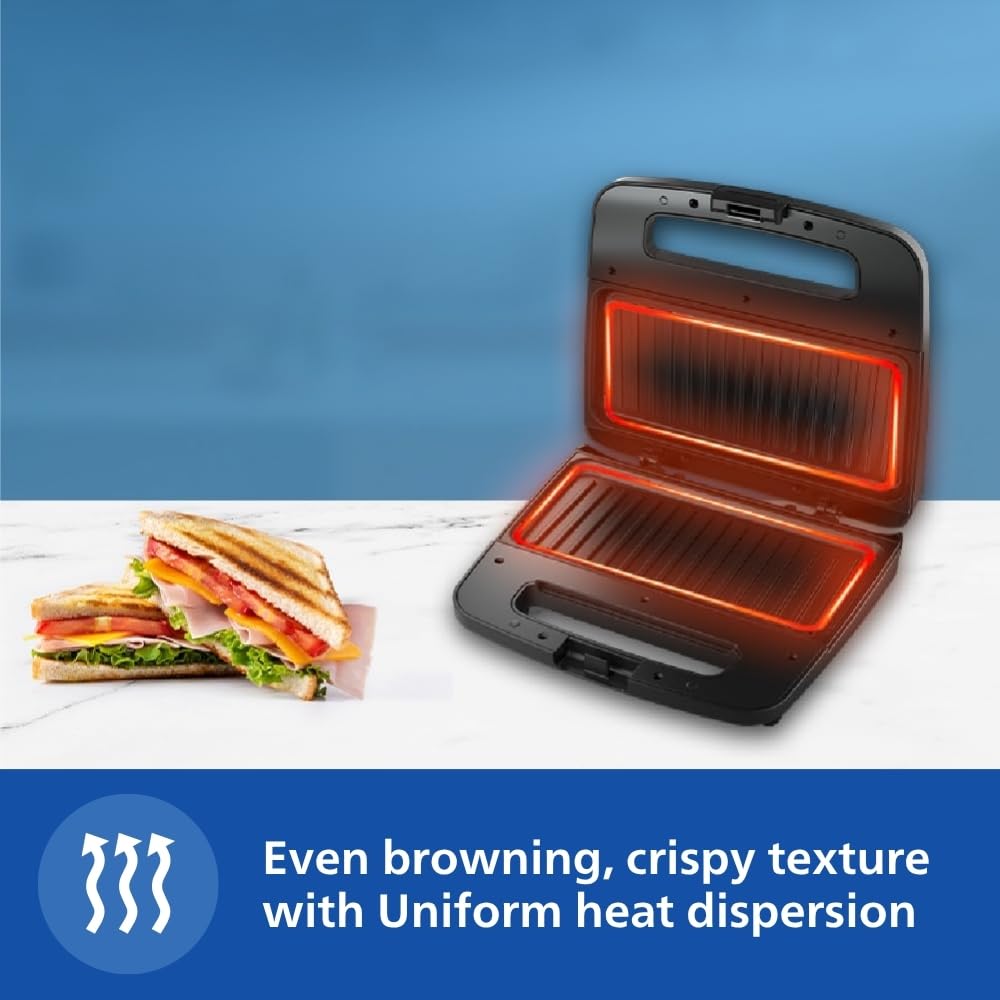 Philips HD2289/00 Panini Sandwich Maker XL Size | Black with Metallic Finish | Non Stick Plate | UHD Technology | Easy Locking | 700W