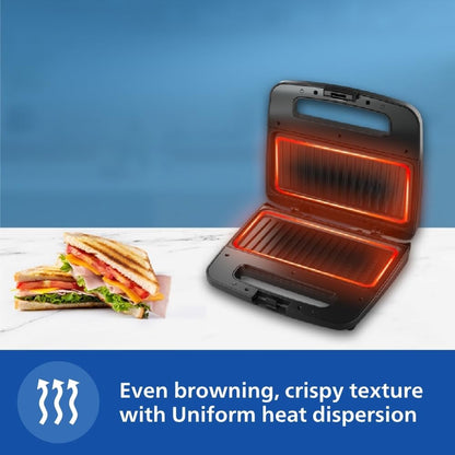Philips HD2289/00 Panini Sandwich Maker XL Size | Black with Metallic Finish | Non Stick Plate | UHD Technology | Easy Locking | 700W